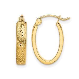 10K Yellow Gold Diamond Cut Oval Hoop Earrings